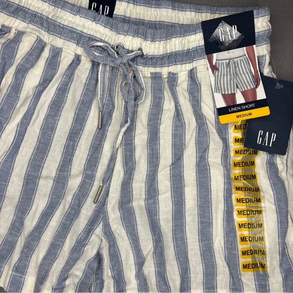 Gap Lightweight Linen Shorts White Blue English Manor Stripes Drawstring Size M - Picture 2 of 12